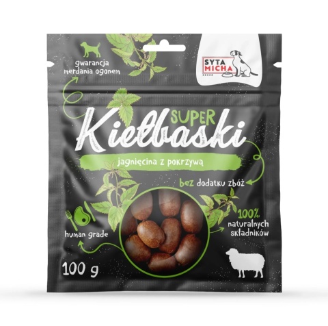 Syta Micha - Super kiełbaski z jagnięciną i pokrzywą 100g