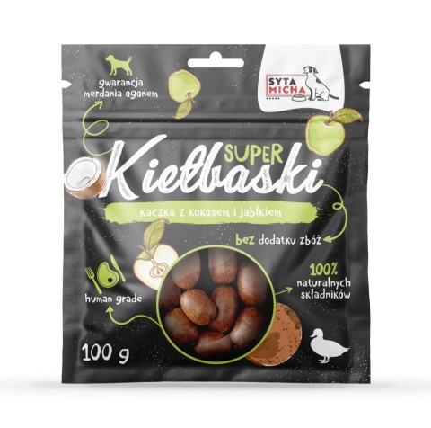 Syta Micha - Super kiełbaski z kaczką, kokosem i jabłkiem 100g