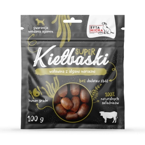 Syta Micha - Super kiełbaski z wołowiną i algami morskimi 100g