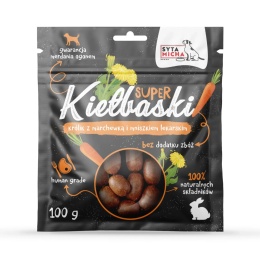 Syta Micha - Super kiełbaski z królikiem, marchewką i mniszkiem 100g