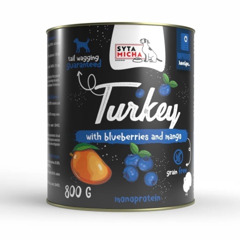 Syta Micha - Indyk z jagodami i mango dla dorosłych psów 800g