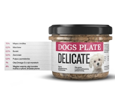 Dogs Plate Delicate - Karma mokra dla psa monobiałkowa z mięsa z królika 180g