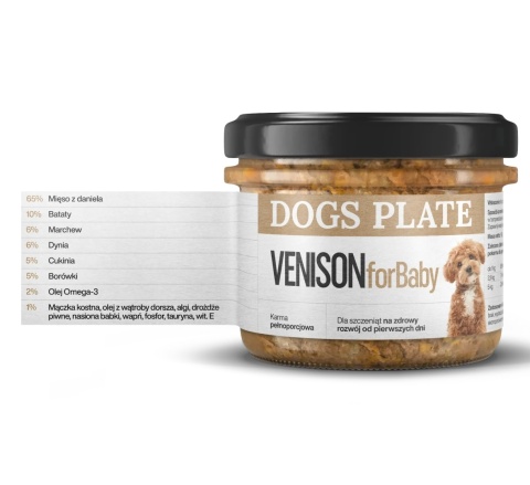 Dogs Plate for Baby Venison - Karma mokra z mięsa z daniela dla szczeniąt 180g