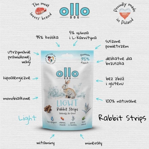 Ollo Air-Dried Light Rabbit Strips - Przysmaki funkcyjne dla psa 80g