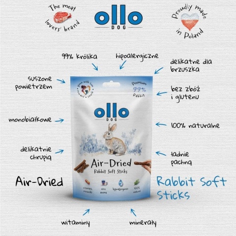 Ollo Air-Dried Rabbit Soft Sticks - Przysmaki dla psa z Królika 80g