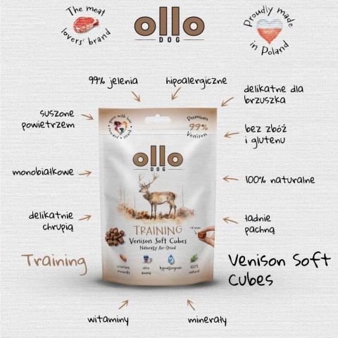 Ollo Air-Dried Training Vension Cubes - przysmaki treningowe dla psa z jelenia 80g