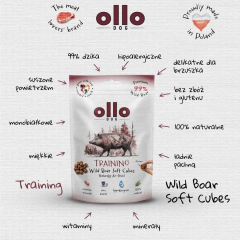 Ollo Air-Dried Training Wild Boar Cubes - przysmaki treningowe dla psa z dzika 80g