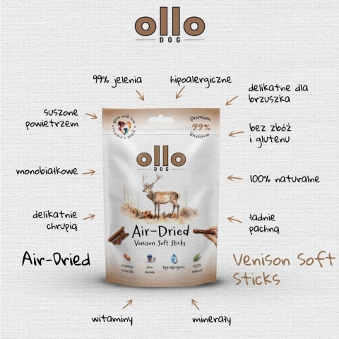 Ollo Air-Dried Venison Soft Sticks - Przysmaki dla psa z Jelenia 80g