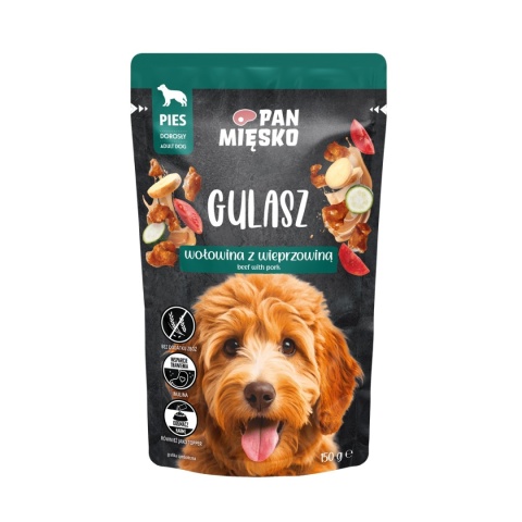 Pan Mięsko Gulasz - Wołowina z wieprzowiną dla psów dorosłych 150g