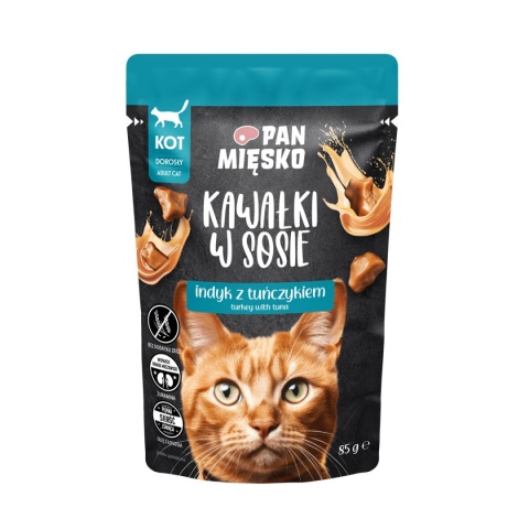 Pan Mięsko - Karma mokra dla Kota - Kawałki w sosie Indyk z tuńczykiem 85g
