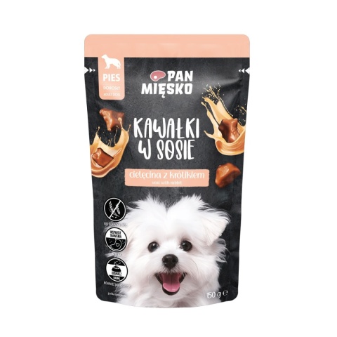 Pan Mięsko Kawałki w Sosie - Cielęcina z królikiem dla psów dorosłych 150g