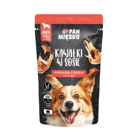 Pan Mięsko Kawałki w Sosie - Wołowina z koziną dla psów dorosłych 150g