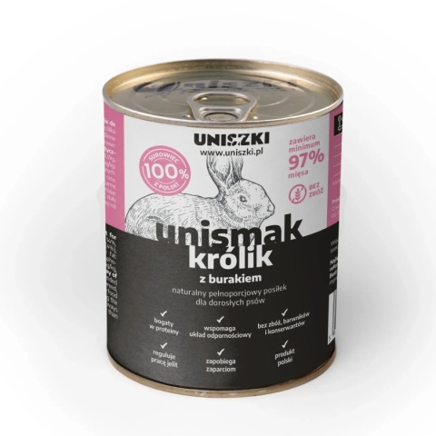 Uniszki - UNIsmak królik z burakiem - karma mokra dla psa 800g