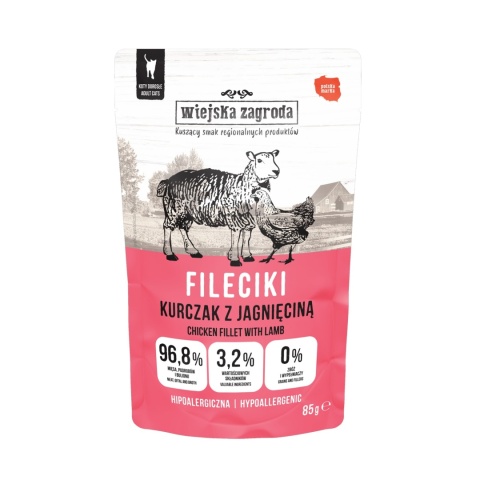 Wiejska Zagroda - Karma mokra dla Kota - Fileciki Kurczak z jagnięciną 85g