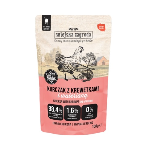 Wiejska Zagroda - Karma mokra dla Kota Kurczak z krewetkami i walerianą 100g