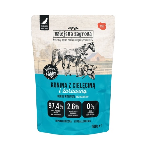 Wiejska Zagroda - Karma mokra dla psa Konina z cielęciną 500g