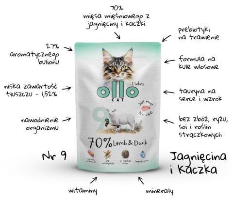 Ollo Cat - nr 9 Jagnięcina i Kaczka - Uzupełniająca karma mokra dla kota 85g