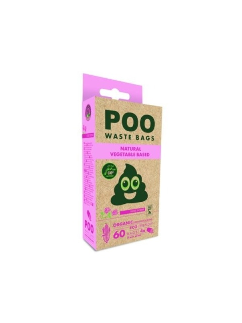 POO - Woreczki na odchody ze skrobi kukurydzianej RÓŻA 60szt.